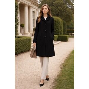 Anne Klein Wool Cashmere Walking Coat Black 10‎ Classic Quiet Luxury Minimalist